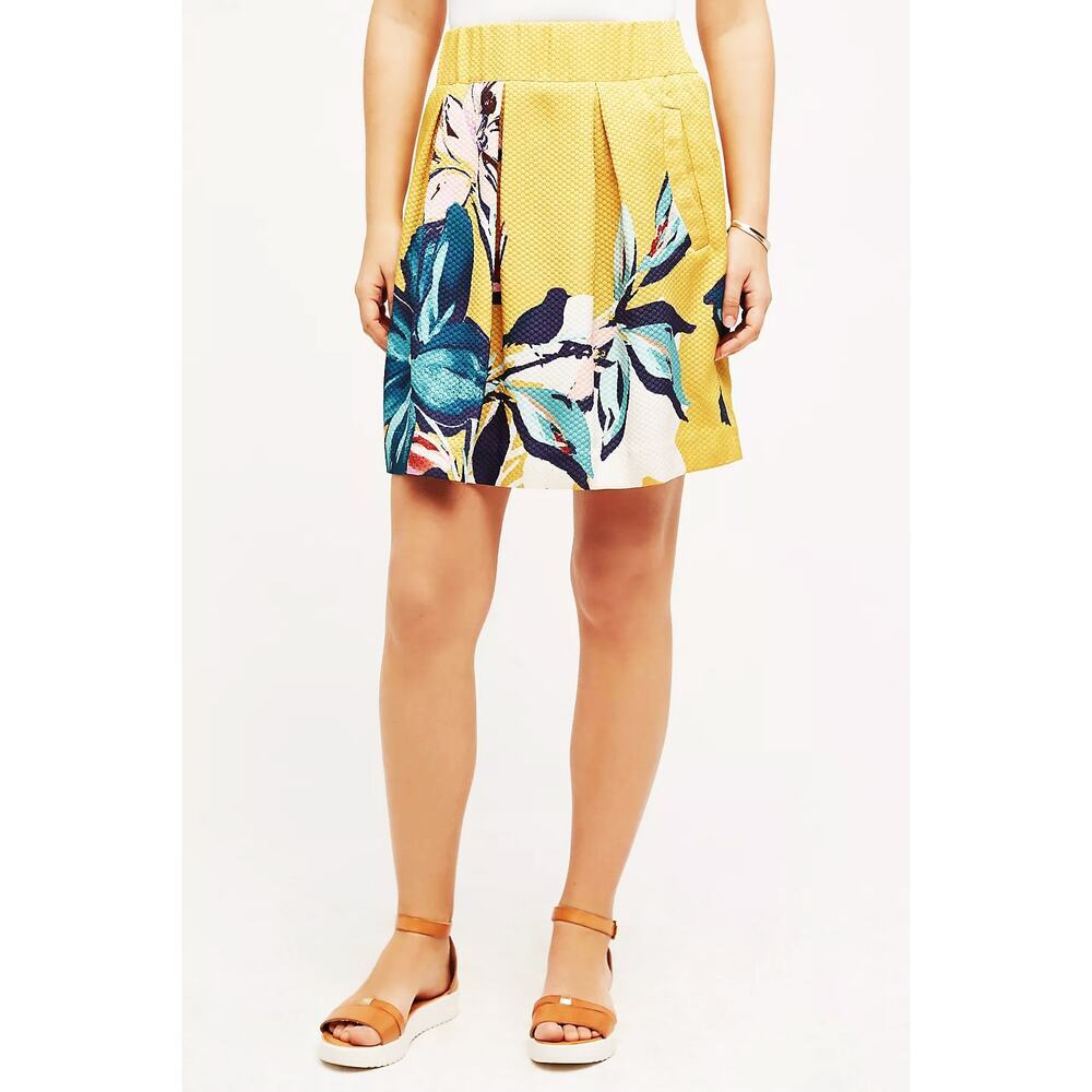 Anthropologie X Maeve Women's Tropicale Skirt Textured Mini Skirt Pleats Pockets
